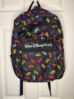 Authentic Walt Disney World Mickey Mouse Multicolor Icon Black Backpack Bag